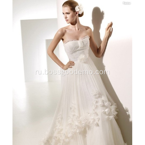 A-Line Dheatheart Champel Flowers Ruffled Wedding Dresshah